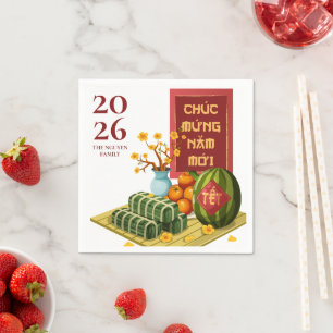 Vietnamesisches Tet 2026 mit symbolischen Früchten Serviette