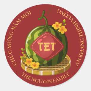 Vietnamesisches Tet Neujahrs-Los-Wassermelone Runder Aufkleber