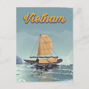 Vietnamisches Fischerboot Vintage-Reiseposter Postkarte