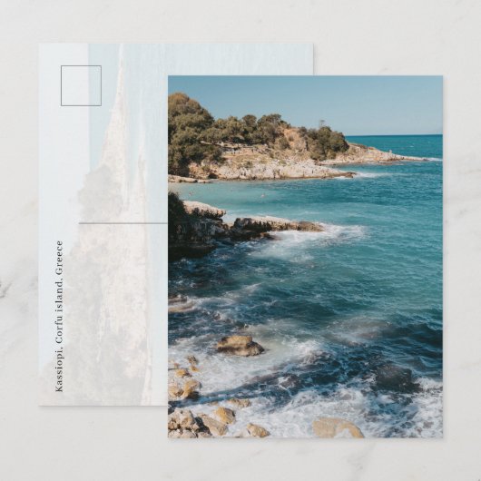 View at Kassiopi village coast, Corfu Postkarte (Vorne/Hinten)