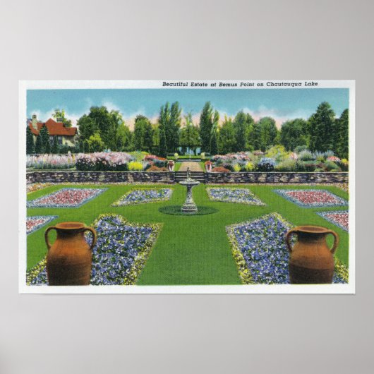 View of a Chautauqua Lake Estate Gardens Poster (Vorne)