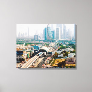 View of city metro line and skyscrapers leinwanddruck