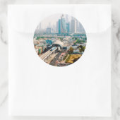 View of city metro line and skyscrapers runder aufkleber (Tasche)