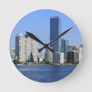 View of Miami Skyline Runde Wanduhr