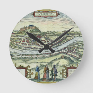 View of the city of Salzburg on the banks of the r Runde Wanduhr