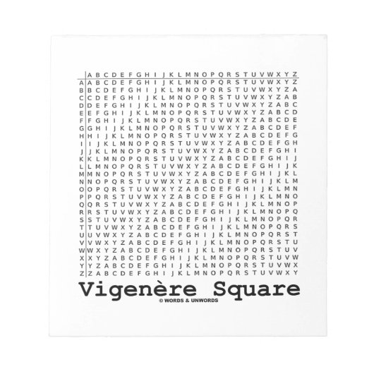 Vigenère Square (Kryptographie Tabula Rasa) Notizblock (Vorderseite)