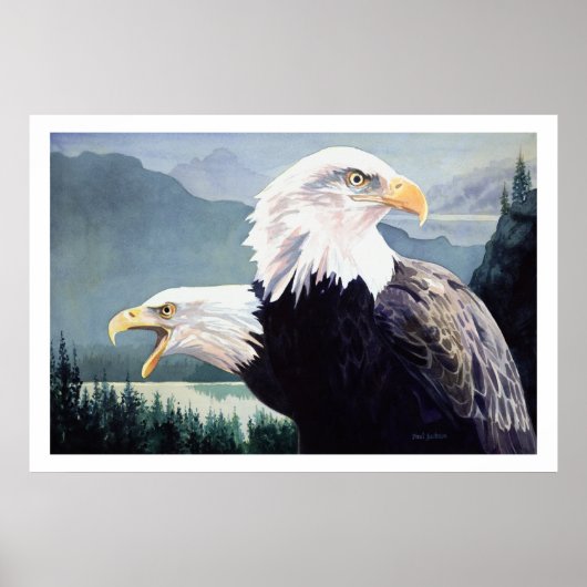 "Vigilance" Bald Eagle Paare Wasserfarbe Poster (Vorne)
