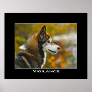 VIGILANCE Gray Wolf Art Poster