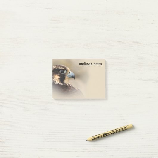 Vignettiertes Profil eines Peregrine Falken Post-it Klebezettel (Auf Schreibtisch)
