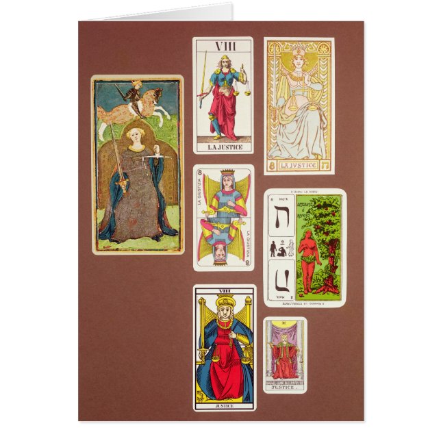 VIII Gerechtigkeit, sieben Tarotkarten (Vorne)