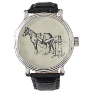VIintage Image Horse Clipping Roman Numerals W Armbanduhr