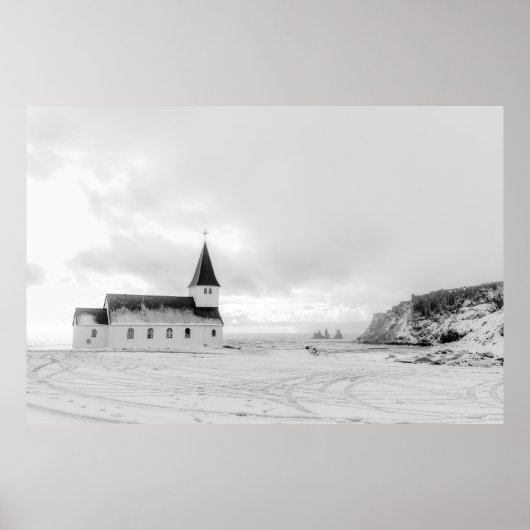 Vík i Myrdal Church Black and White Poster (Vorne)
