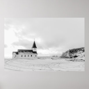 Vík i Myrdal Kirche Schwarzweiß Poster