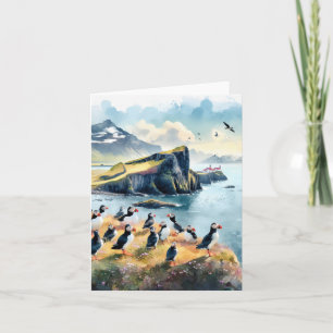 Vik Island Puffins Wasserfarbe Karte