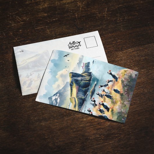 Vik Puffins Island Wasserfarbkarte Einladung