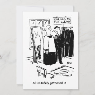 Vikar hat eine Soutane-Anprobe Kirchen-Cartoon Feiertagskarte