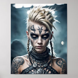 Viking Arbeiterin mit rundem Tattoo und Kriegszeic Poster