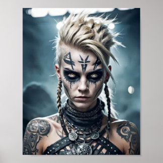 Viking Arbeiterin mit rundem Tattoo und Kriegszeic Poster