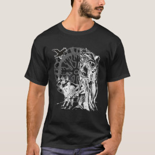 Viking Berserker Vintag Celtic Rune Raven Wolf Mo T-Shirt