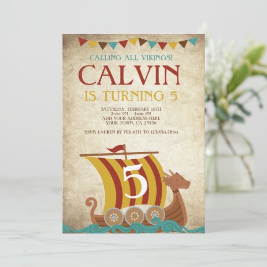 Viking Birthday Einladung (Stehend Vorderseite)