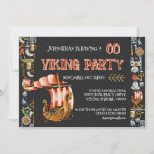 Viking Birthday Invitation Boys 1–7 Navy blue red Einladung (Vorderseite)