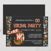 Viking Birthday Invitation Boys 1–7 Navy blue red Einladung (Vorne/Hinten)