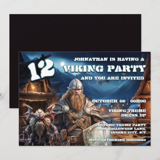 Viking Birthday Invitation Boys Warrior & Demons Einladung (Vorne/Hinten)