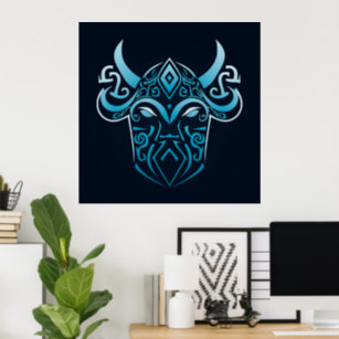 Viking, blaues Symbol, digitale Grafik Poster