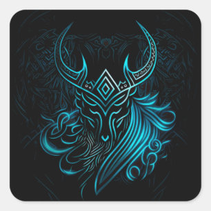 Viking, blaues Symbol, digitale Grafik Quadratischer Aufkleber