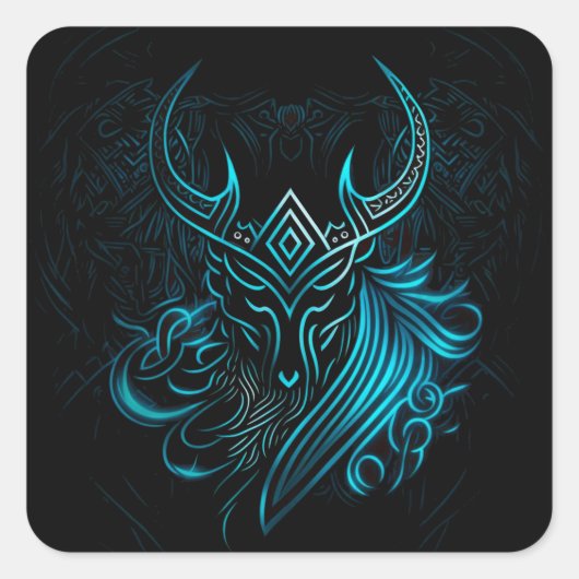 Viking, blaues Symbol, digitale Grafik Quadratischer Aufkleber (Vorderseite)