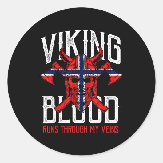 Viking Blood Skull Norwegian Flag Pride Norway Runder Aufkleber (Vorderseite)