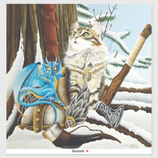 Viking Cat Blue Dragon Aufkleber (Blatt)