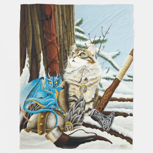 Viking Cat Blue Dragon Fleecedecke (Vorderseite)