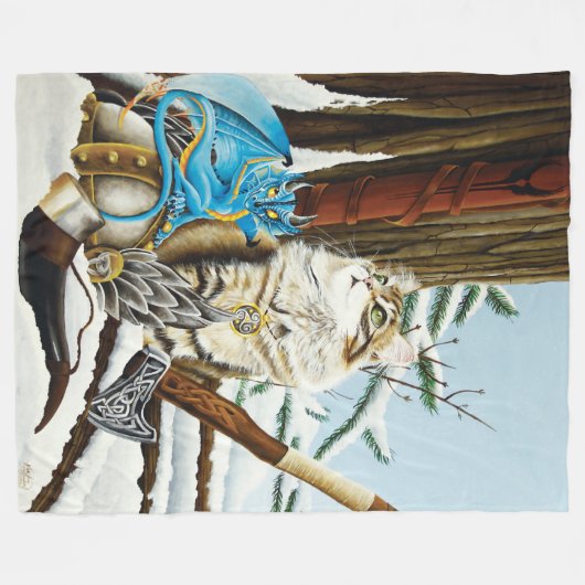Viking Cat Blue Dragon Fleecedecke (Vorderseite (Horizontal))
