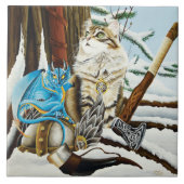 Viking Cat Blue Dragon Fliese (Vorderseite)