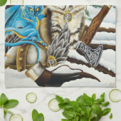 Viking Cat Blue Dragon Geschirrtuch (Gefaltet)