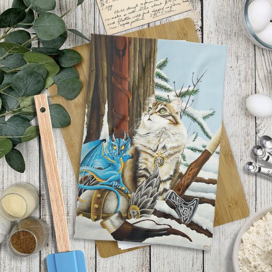 Viking Cat Blue Dragon Geschirrtuch