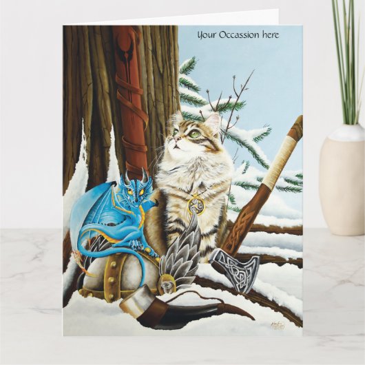 Viking Cat Blue Dragon Karte (Vorderseite)