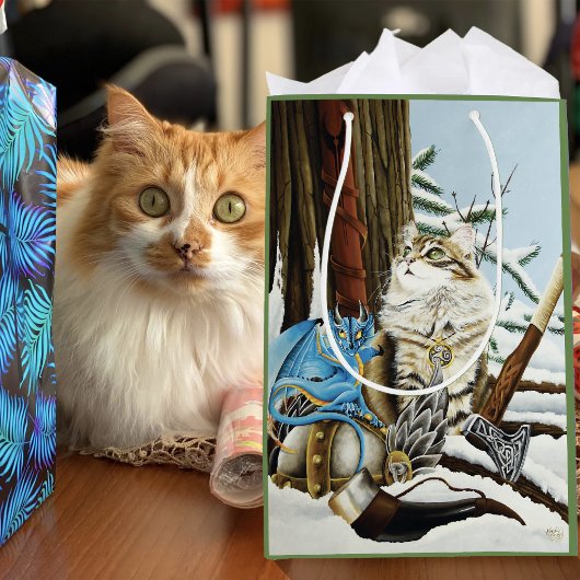 Viking Cat Blue Dragon Mittlere Geschenktüte
