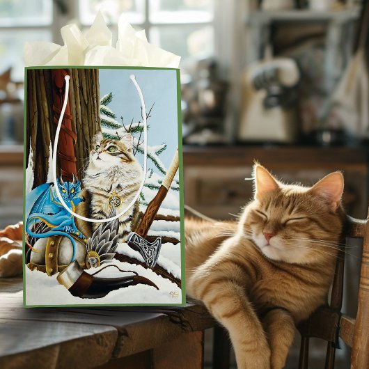 Viking Cat Blue Dragon Mittlere Geschenktüte