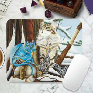 Viking Cat Blue Dragon Mousepad