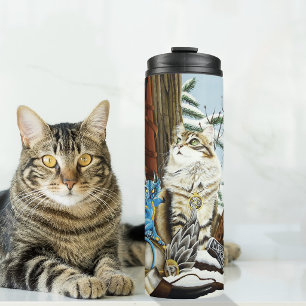 Viking Cat Blue Dragon Thermosbecher