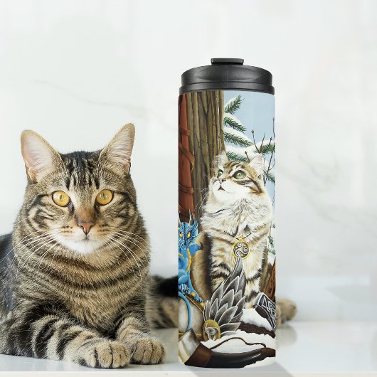 Viking Cat Blue Dragon Thermosbecher