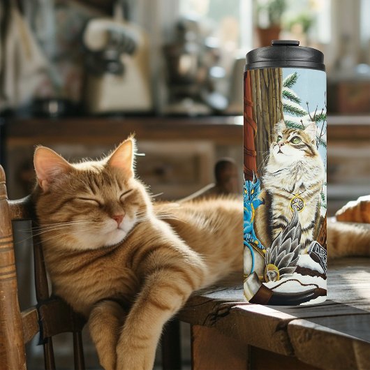 Viking Cat Blue Dragon Thermosbecher