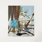 Viking Cat Blue Dragon Wandteppich (Vorderseite)