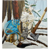 Viking Cat und Blue Dragon Duschvorhang (Vorderseite)