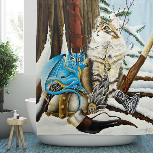 Viking Cat und Blue Dragon Duschvorhang