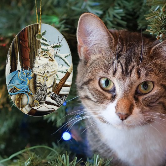 Viking Cat und Blue Dragon Keramik Ornament