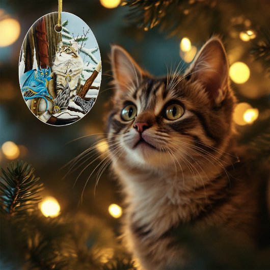 Viking Cat und Blue Dragon Keramik Ornament