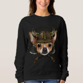 Viking Chihuahua Hund mit Viking Helmet Mjolnir Ax Sweatshirt (Vorderseite)